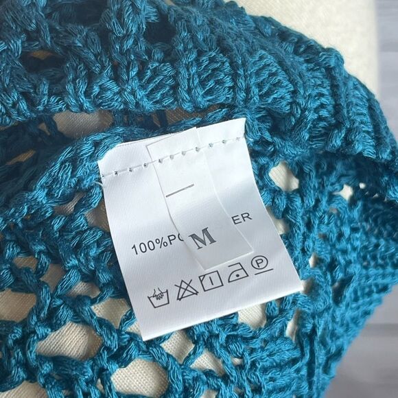 Women’s Teal Sweater Open Knit Tank Blouse - Picture 6 of 6